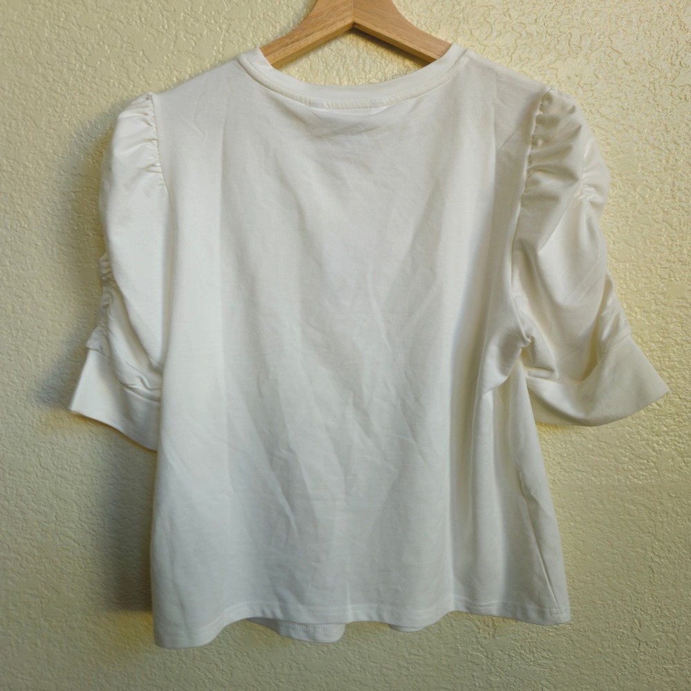 New! Walter Baker Skippy Top Anthropologie Puff Sleeve Sz Large Chic Clean Girl - Picture 8 of 10